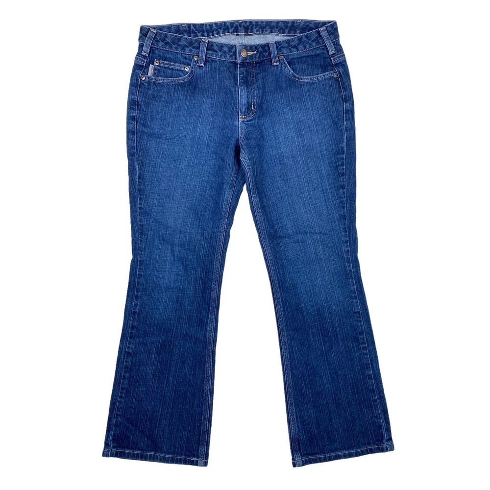 Carhartt Women's Curvy Fit Dark Wash Mid Rise Bootcut Denim Jean Size 10 Regular